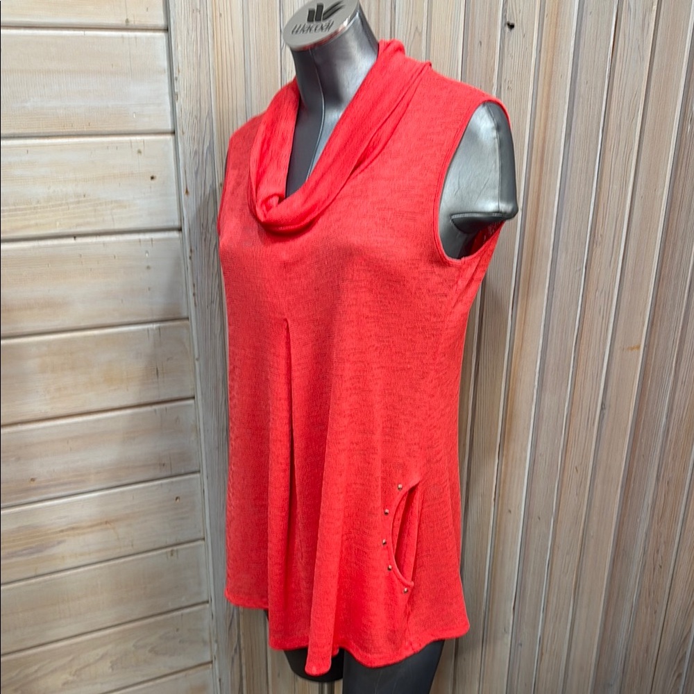 Relaxed Coral Tank Top with Cowl Neck & Pockets